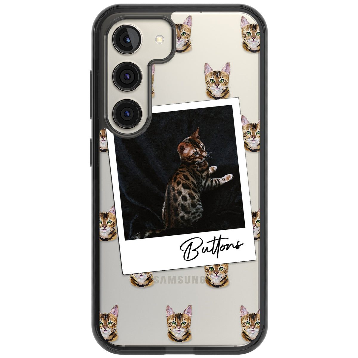 Personalised Bengal Cat Photo Samsung S22 / Samsung S22 Plus / Samsung S23 / Samsung S23 Plus / Samsung S24 / Samsung S24 Plus Impact Black Phone Case front