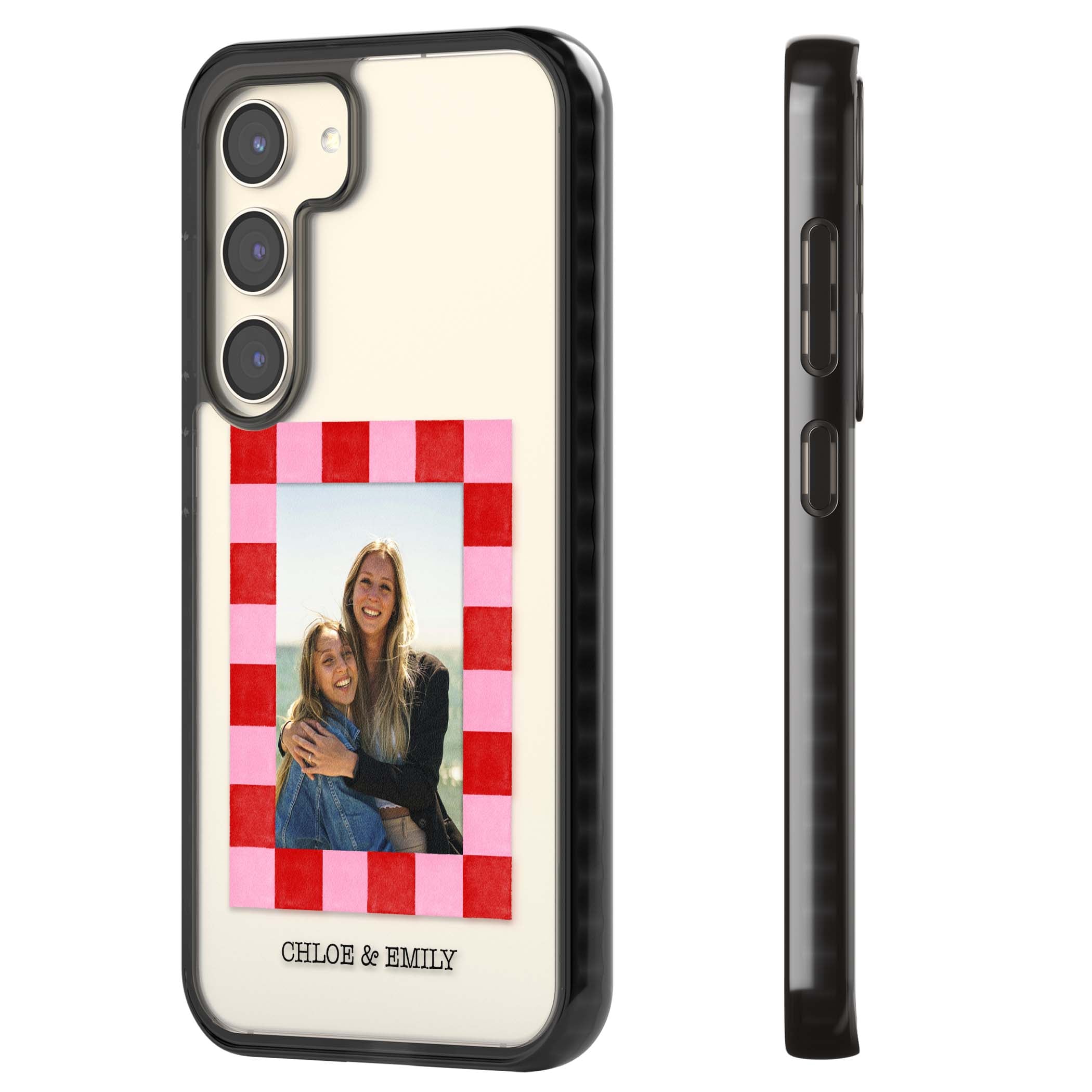 Bubblegum Check Photo for her iPhone case | Black Impact case for Samsung Galaxy S24, Samsung Galaxy S23, Samsung Galaxy S22