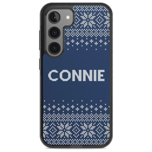 Personalised Blue Christmas Knitted Jumper Custom Phone Case Samsung S22 / Black Impact Case,Samsung S23 / Black Impact Case Blanc Space