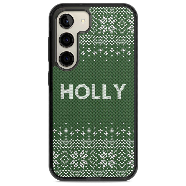 Personalised Green Christmas Knitted Jumper Custom Phone Case Samsung S22 / Black Impact Case,Samsung S23 / Black Impact Case Blanc Space