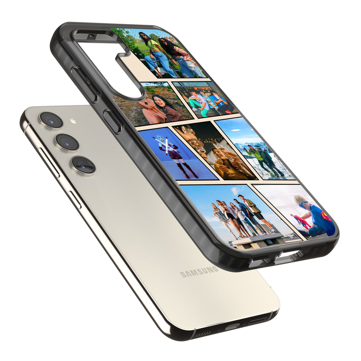 Personalised Comic Strip Photo Samsung S22 / Samsung S22 Plus / Samsung S23 / Samsung S23 Plus / Samsung S24 / Samsung S24 Plus Impact Black Phone Case angled