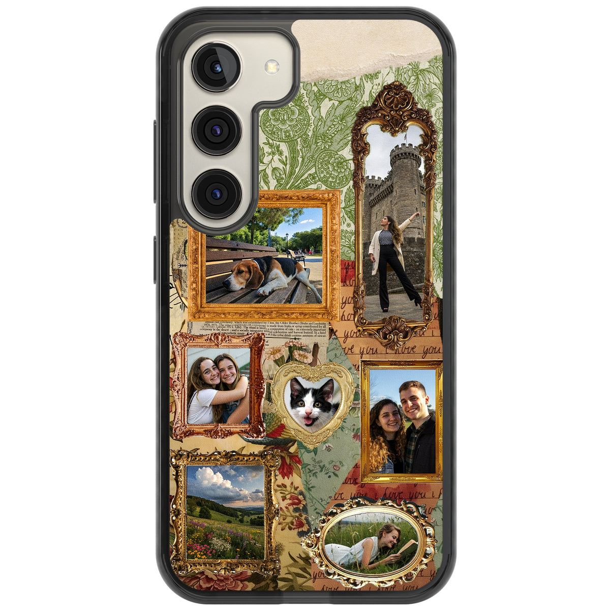 Personalised Vintage Frame Collage Samsung S22 / Samsung S22 Plus / Samsung S23 / Samsung S23 Plus / Samsung S24 / Samsung S24 Plus Impact Black Phone Case front
