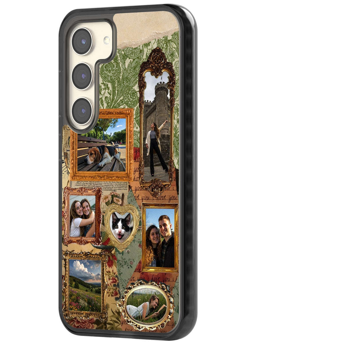 Personalised Vintage Frame Collage Samsung S22 / Samsung S22 Plus / Samsung S23 / Samsung S23 Plus / Samsung S24 / Samsung S24 Plus Impact Black Phone Case side