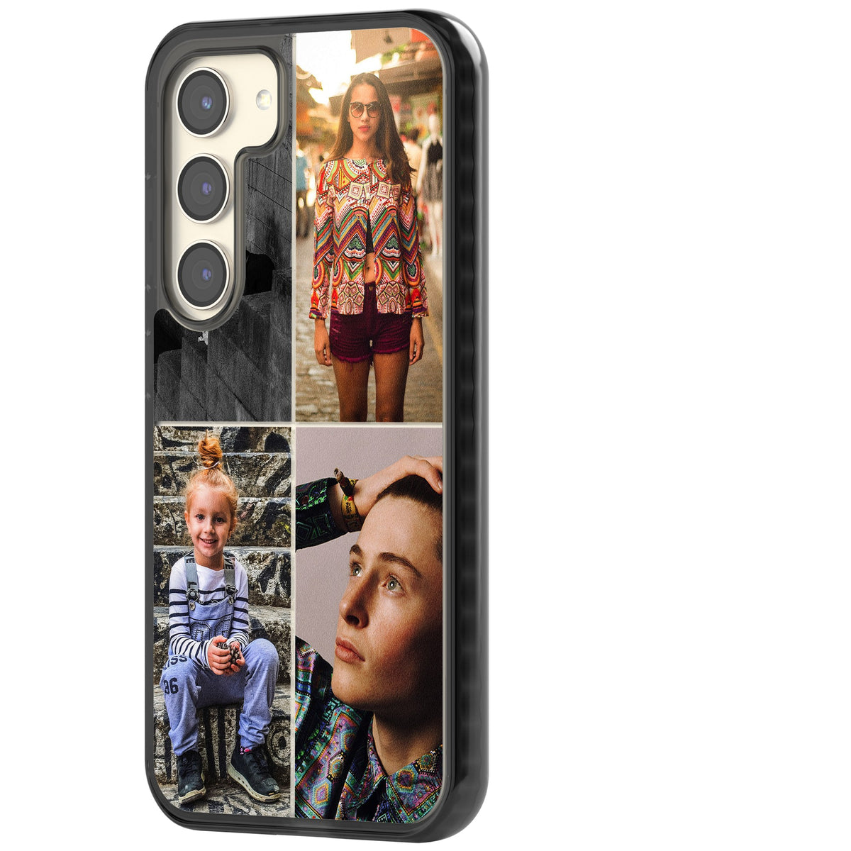 Personalised 4 Photo Grid Samsung S22 / Samsung S22 Plus / Samsung S23 / Samsung S23 Plus / Samsung S24 / Samsung S24 Plus Impact Black Phone Case side