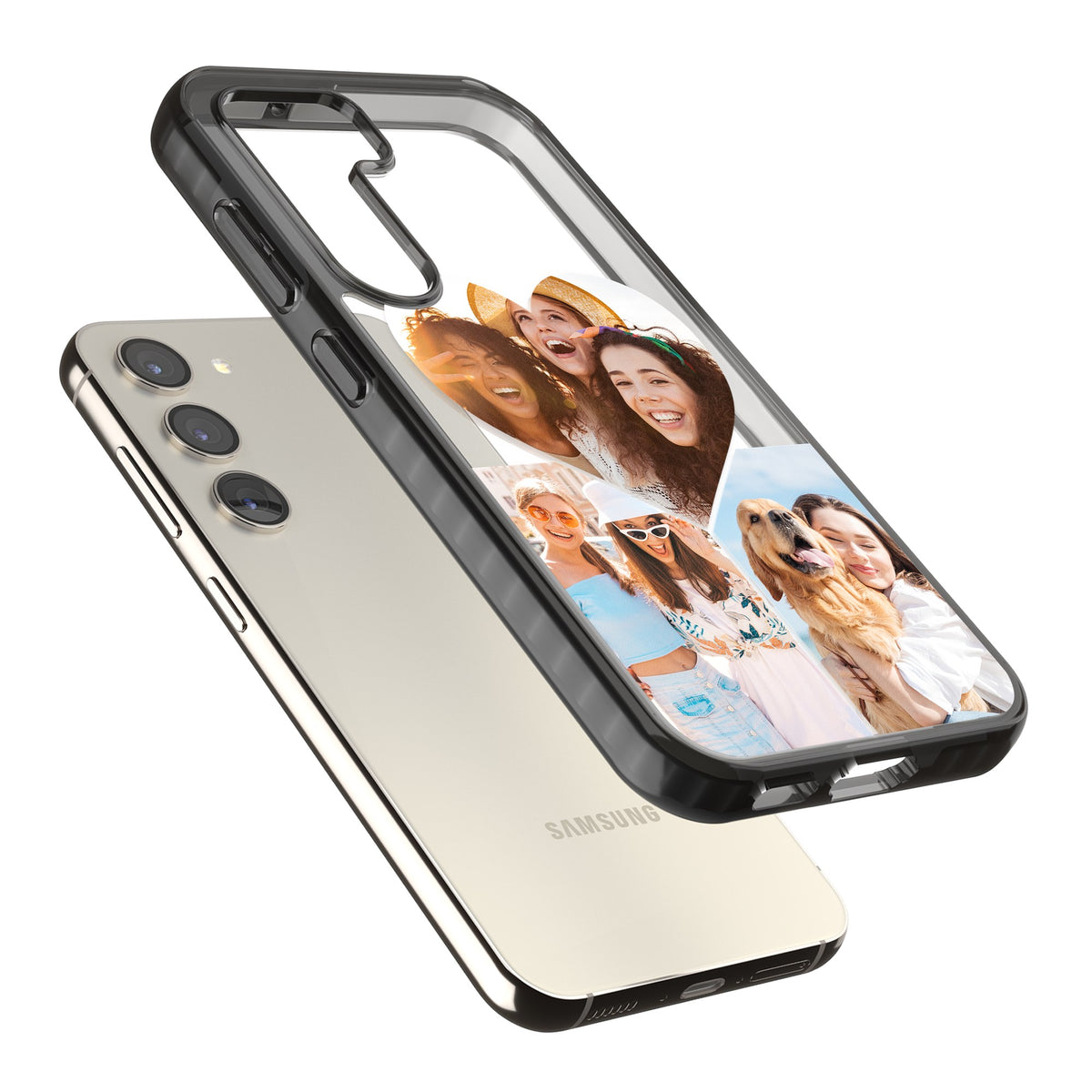 Personalised Heart Photo Samsung S22 / Samsung S22 Plus / Samsung S23 / Samsung S23 Plus / Samsung S24 / Samsung S24 Plus Impact Black Phone Case angled