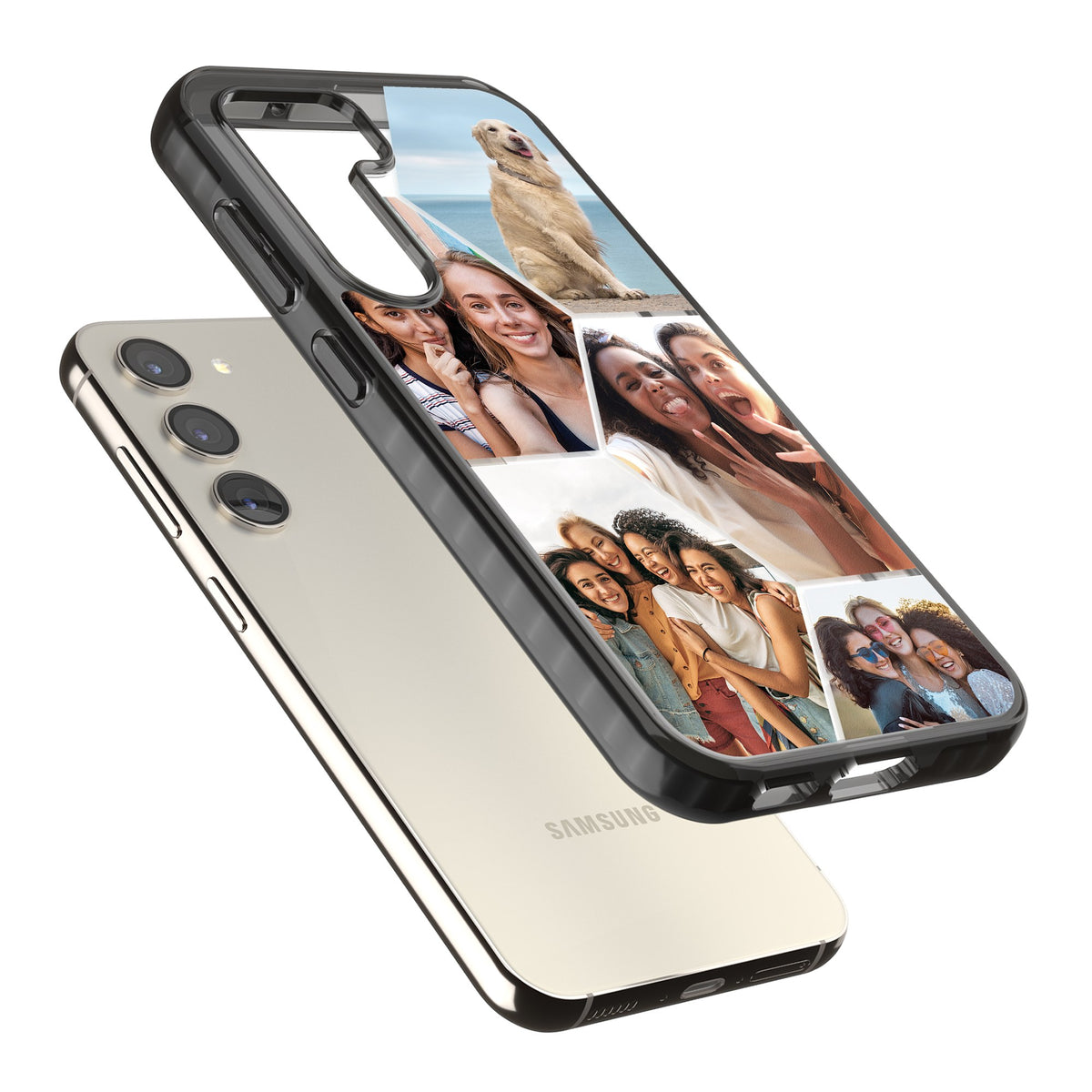 Personalised Beehive Photo Grid Samsung S22 / Samsung S22 Plus / Samsung S23 / Samsung S23 Plus / Samsung S24 / Samsung S24 Plus Impact Black Phone Case angled