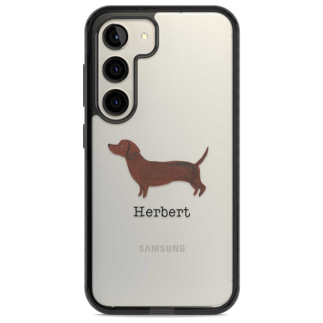 Personalised Hand Painted Sausage Dog Custom Phone Case Samsung S22 / Black Impact Case,Samsung S23 / Black Impact Case Blanc Space