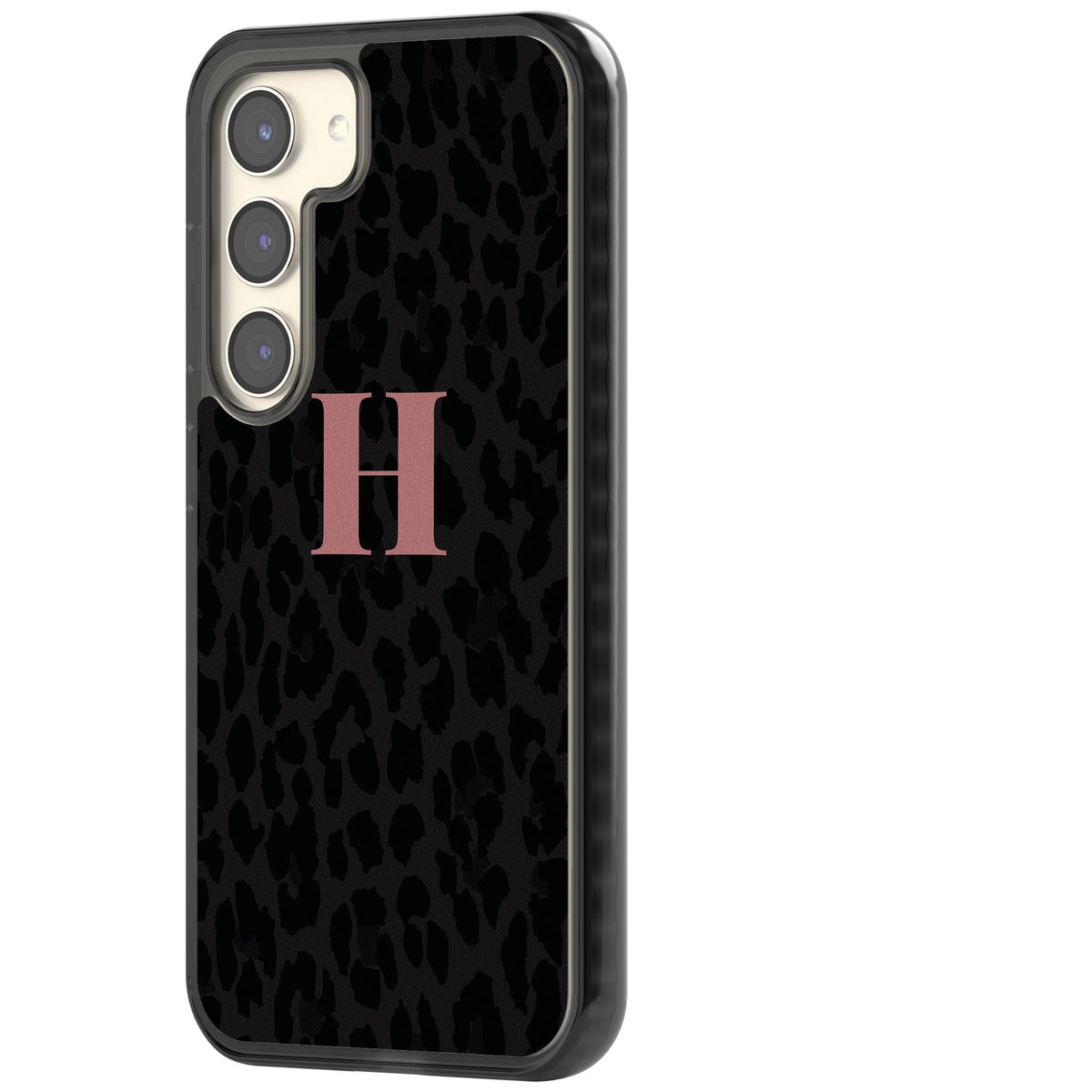 Personalised Leopard Pink Monogram Samsung S22 / Samsung S22 Plus / Samsung S23 / Samsung S23 Plus / Samsung S24 / Samsung S24 Plus Impact Black Phone Case side