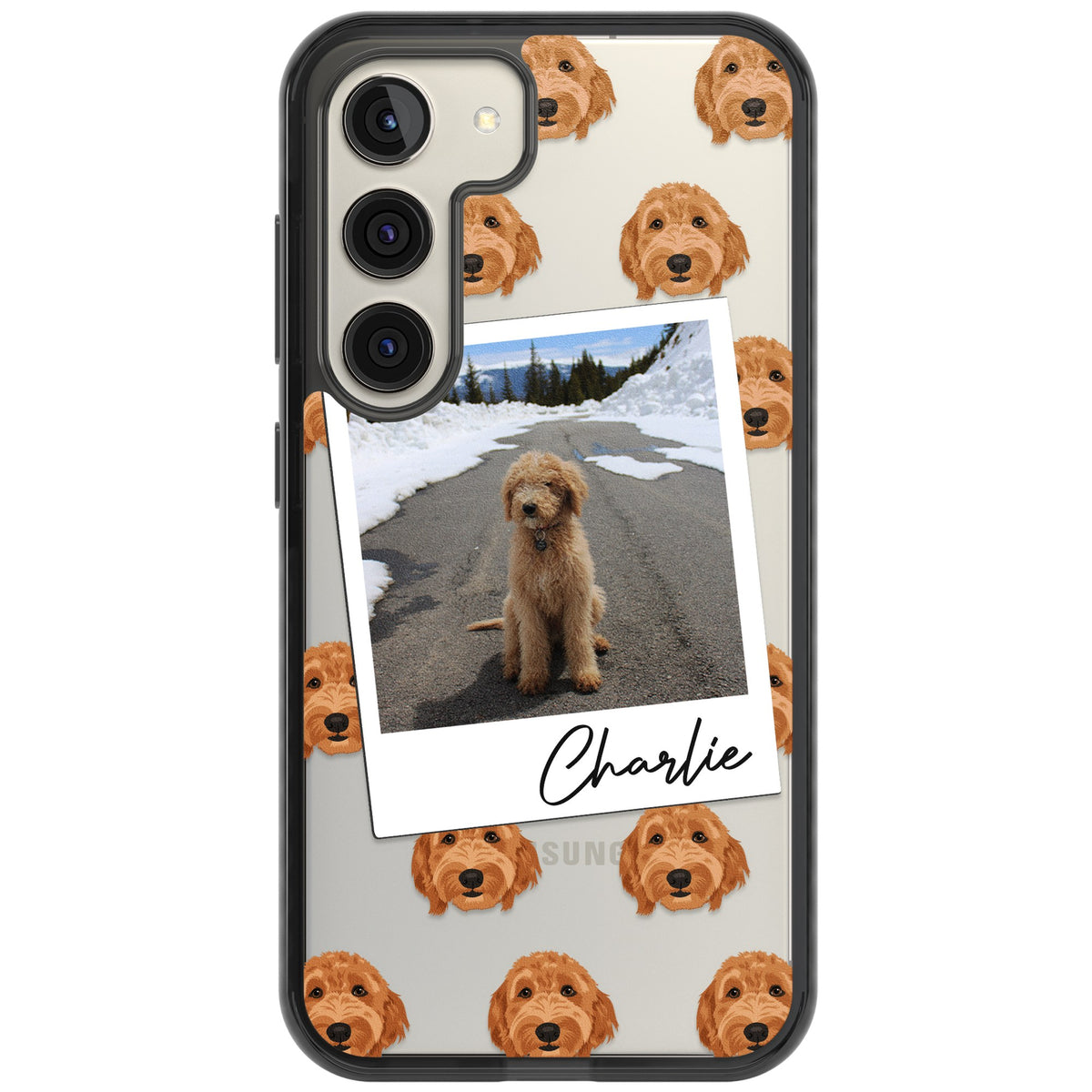 Personalised Golden Doodle Dog Photo Samsung S22 / Samsung S22 Plus / Samsung S23 / Samsung S23 Plus / Samsung S24 / Samsung S24 Plus Impact Black Phone Case front