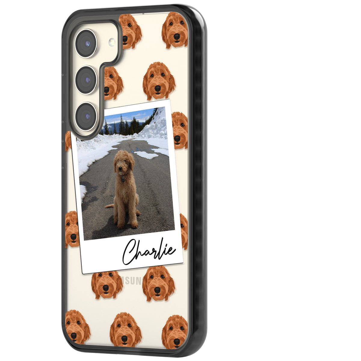 Personalised Golden Doodle Dog Photo Samsung S22 / Samsung S22 Plus / Samsung S23 / Samsung S23 Plus / Samsung S24 / Samsung S24 Plus Impact Black Phone Case side