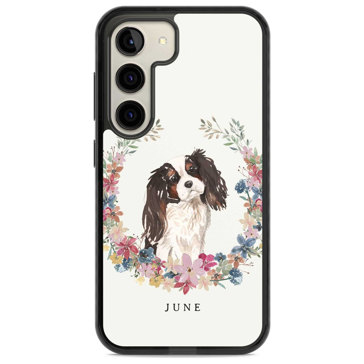 Personalised Tri Coloured King Charles Watercolour Dog Portrait Custom Phone Case Samsung S22 / Black Impact Case,Samsung S23 / Black Impact Case Blanc Space