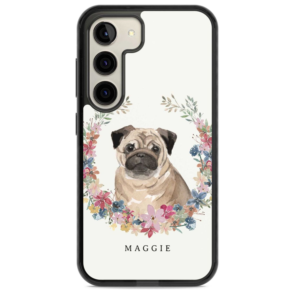 Personalised Pug - Watercolour Dog Portrait Custom Phone Case Samsung S22 / Black Impact Case,Samsung S23 / Black Impact Case Blanc Space