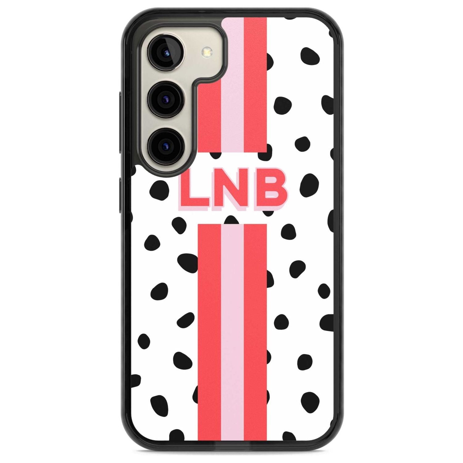 Personalised Polka & Pink Stripe Custom Phone Case Samsung S22 / Black Impact Case,Samsung S23 / Black Impact Case Blanc Space