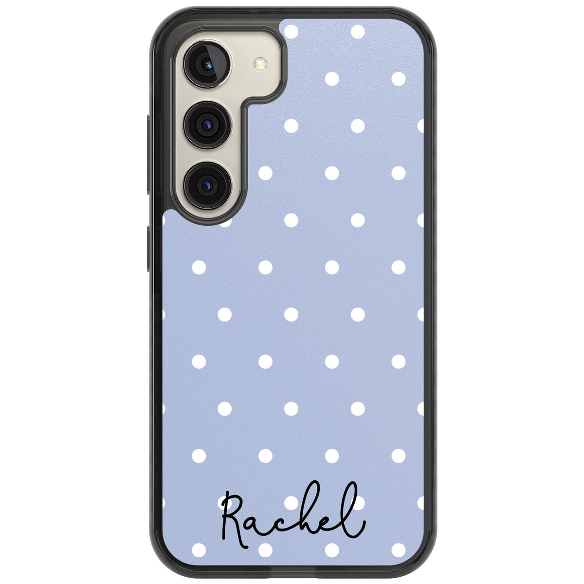 Personalised Powder Blue Dots Samsung S22 / Samsung S22 Plus / Samsung S23 / Samsung S23 Plus / Samsung S24 / Samsung S24 Plus Impact Black Phone Case front
