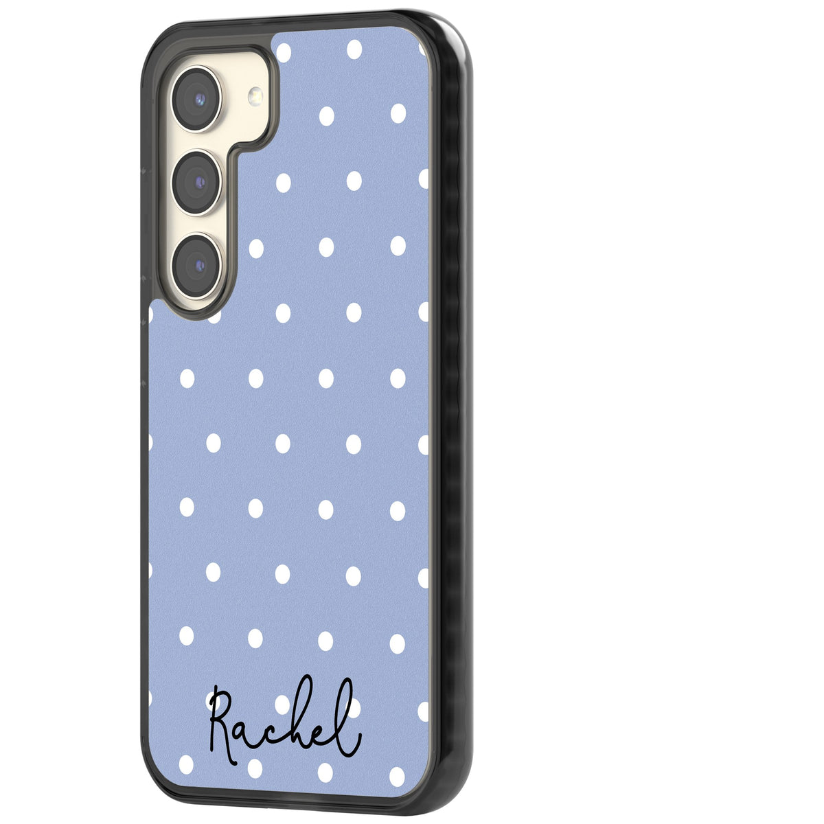 Personalised Powder Blue Dots Samsung S22 / Samsung S22 Plus / Samsung S23 / Samsung S23 Plus / Samsung S24 / Samsung S24 Plus Impact Black Phone Case side