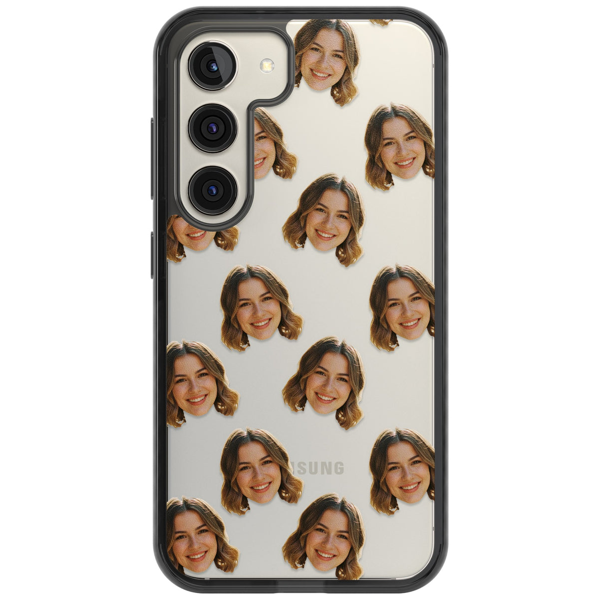 Falling Faces Pattern Samsung S22 / Samsung S22 Plus / Samsung S23 / Samsung S23 Plus / Samsung S24 / Samsung S24 Plus Impact Black Phone Case front