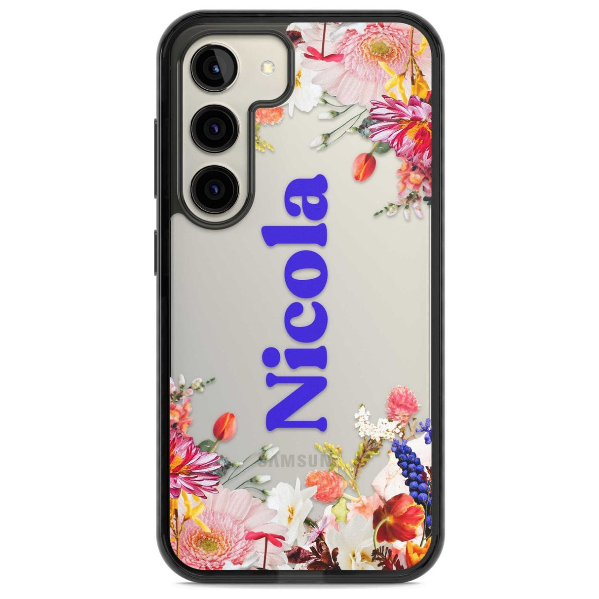 Personalised Text with Floral Borders Custom Phone Case Samsung S22 / Black Impact Case,Samsung S23 / Black Impact Case Blanc Space