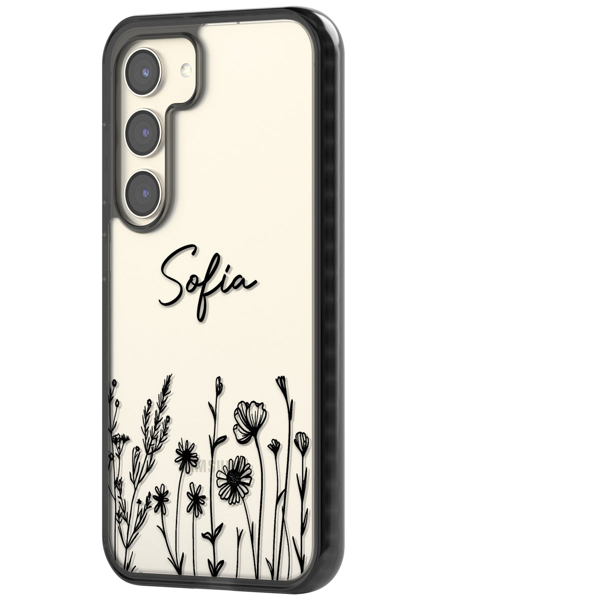Personalised Black Wildflowers Samsung S22 / Samsung S22 Plus / Samsung S23 / Samsung S23 Plus / Samsung S24 / Samsung S24 Plus Impact Black Phone Case side