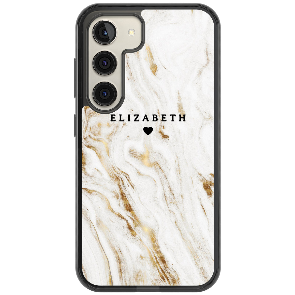 Personalised White Gilded Marble Samsung S22 / Samsung S22 Plus / Samsung S23 / Samsung S23 Plus / Samsung S24 / Samsung S24 Plus Impact Black Phone Case front