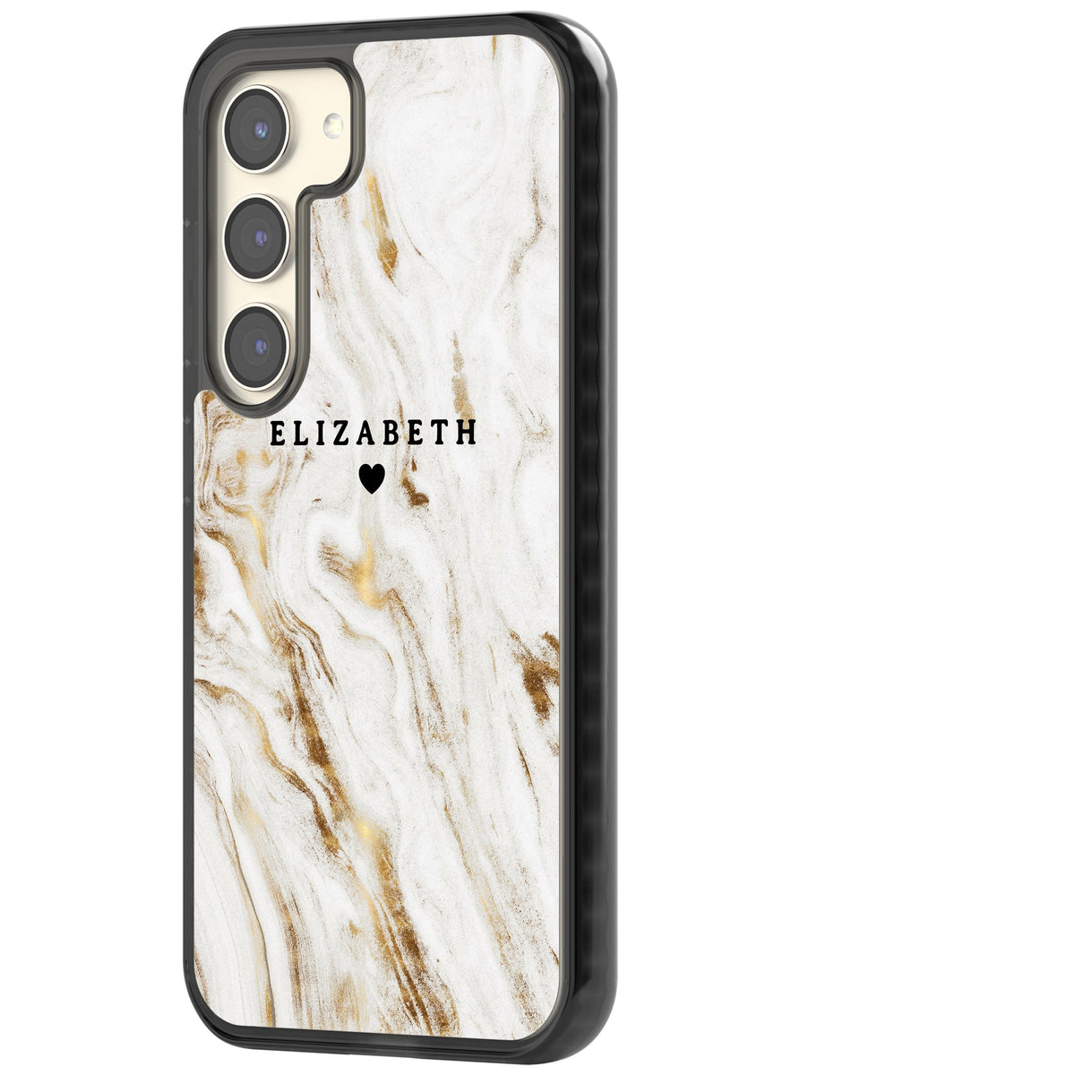 Personalised White Gilded Marble Samsung S22 / Samsung S22 Plus / Samsung S23 / Samsung S23 Plus / Samsung S24 / Samsung S24 Plus Impact Black Phone Case side