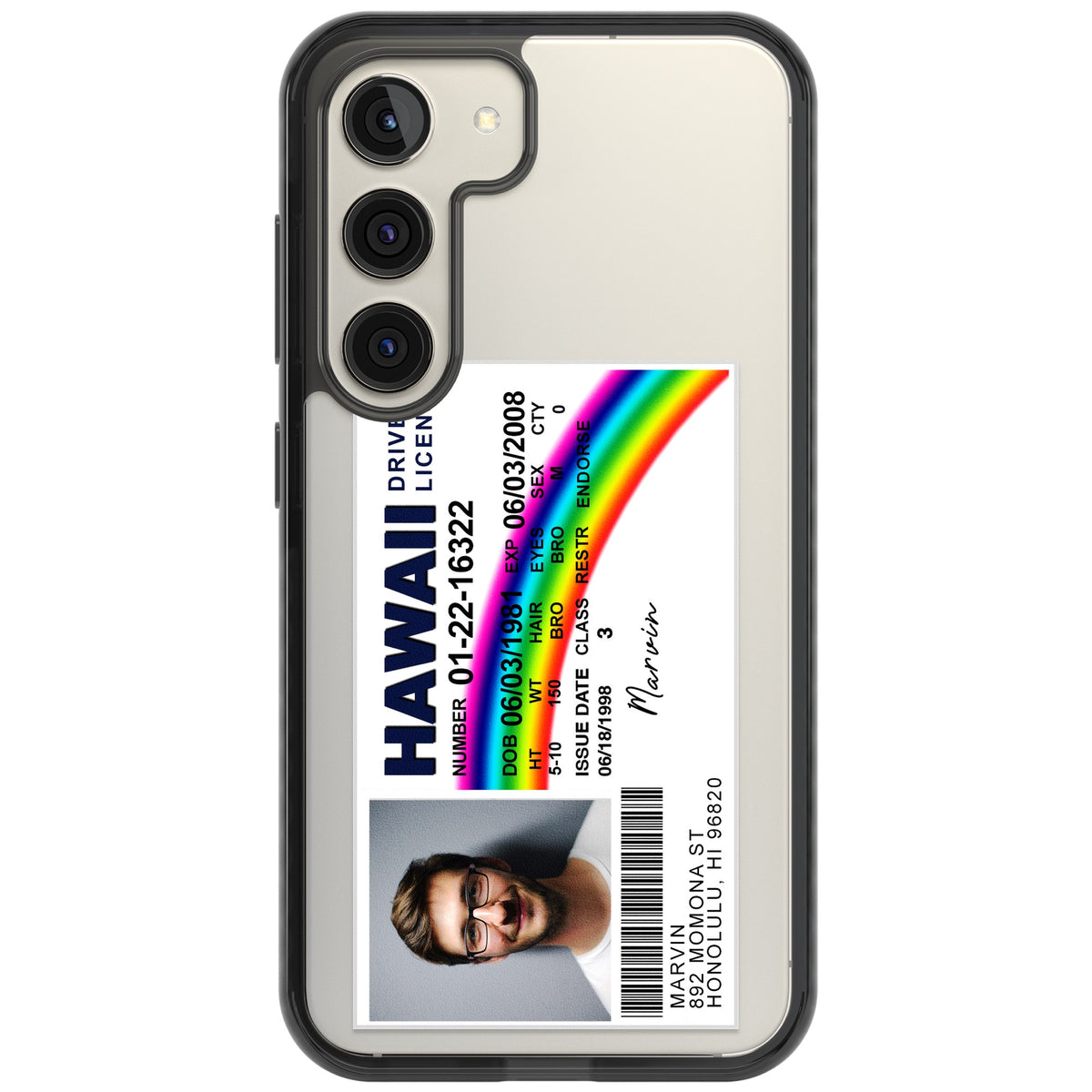 Personalised Hawaii Driving License Samsung S22 / Samsung S22 Plus / Samsung S23 / Samsung S23 Plus / Samsung S24 / Samsung S24 Plus Impact Black Phone Case front