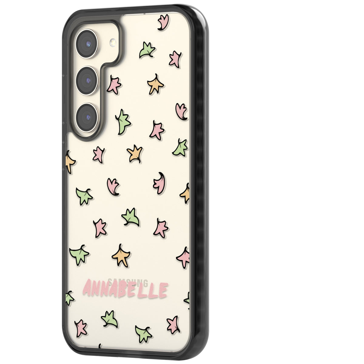 Personalised Heartstopper Leaves Pattern Samsung S22 / Samsung S22 Plus / Samsung S23 / Samsung S23 Plus / Samsung S24 / Samsung S24 Plus Impact Black Phone Case side