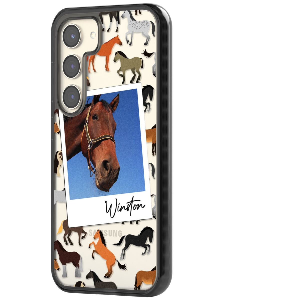 Personalised Horse Polaroid Samsung S22 / Samsung S22 Plus / Samsung S23 / Samsung S23 Plus / Samsung S24 / Samsung S24 Plus Impact Black Phone Case side