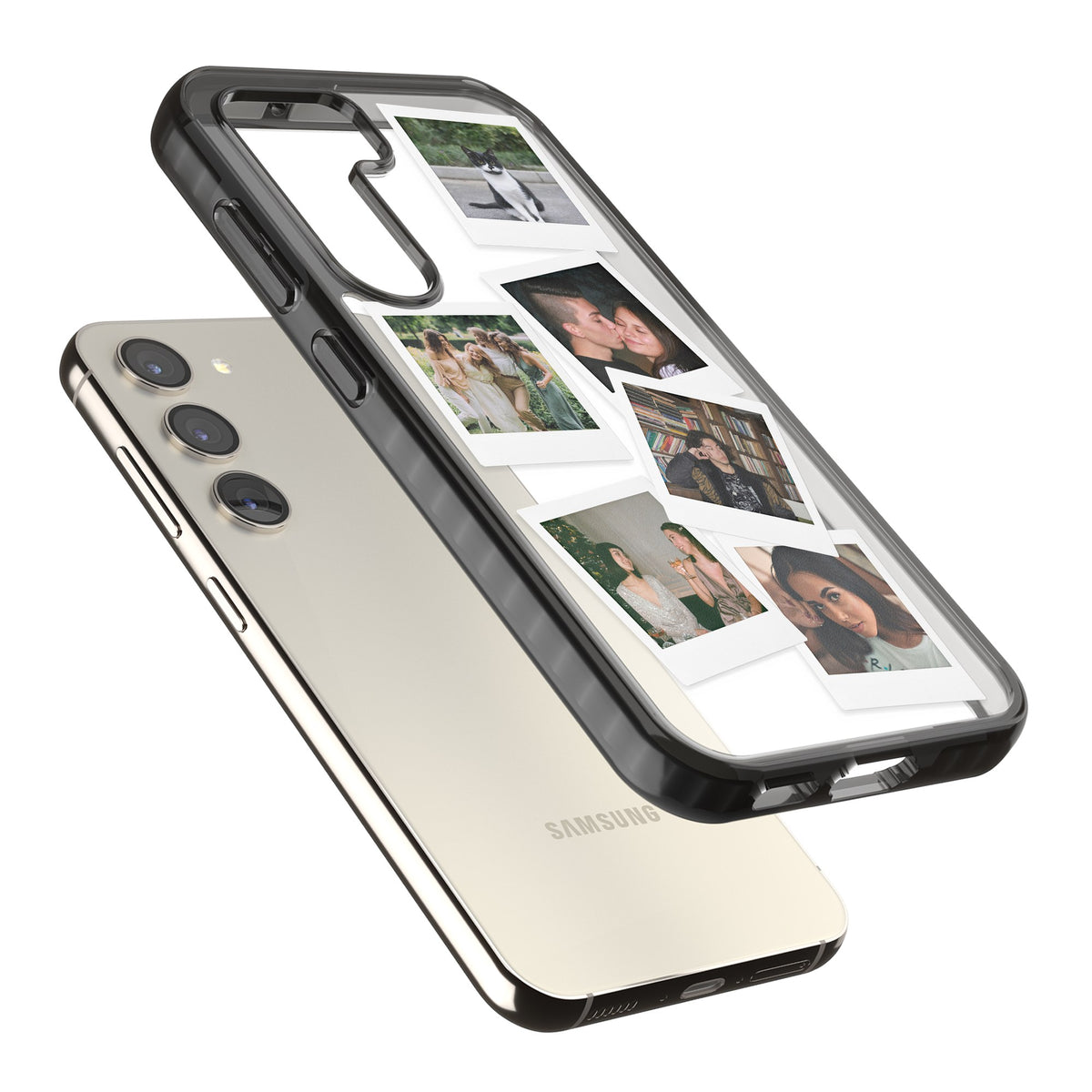 Personalised Classic Instant Photos Samsung S22 / Samsung S22 Plus / Samsung S23 / Samsung S23 Plus / Samsung S24 / Samsung S24 Plus Impact Black Phone Case angled