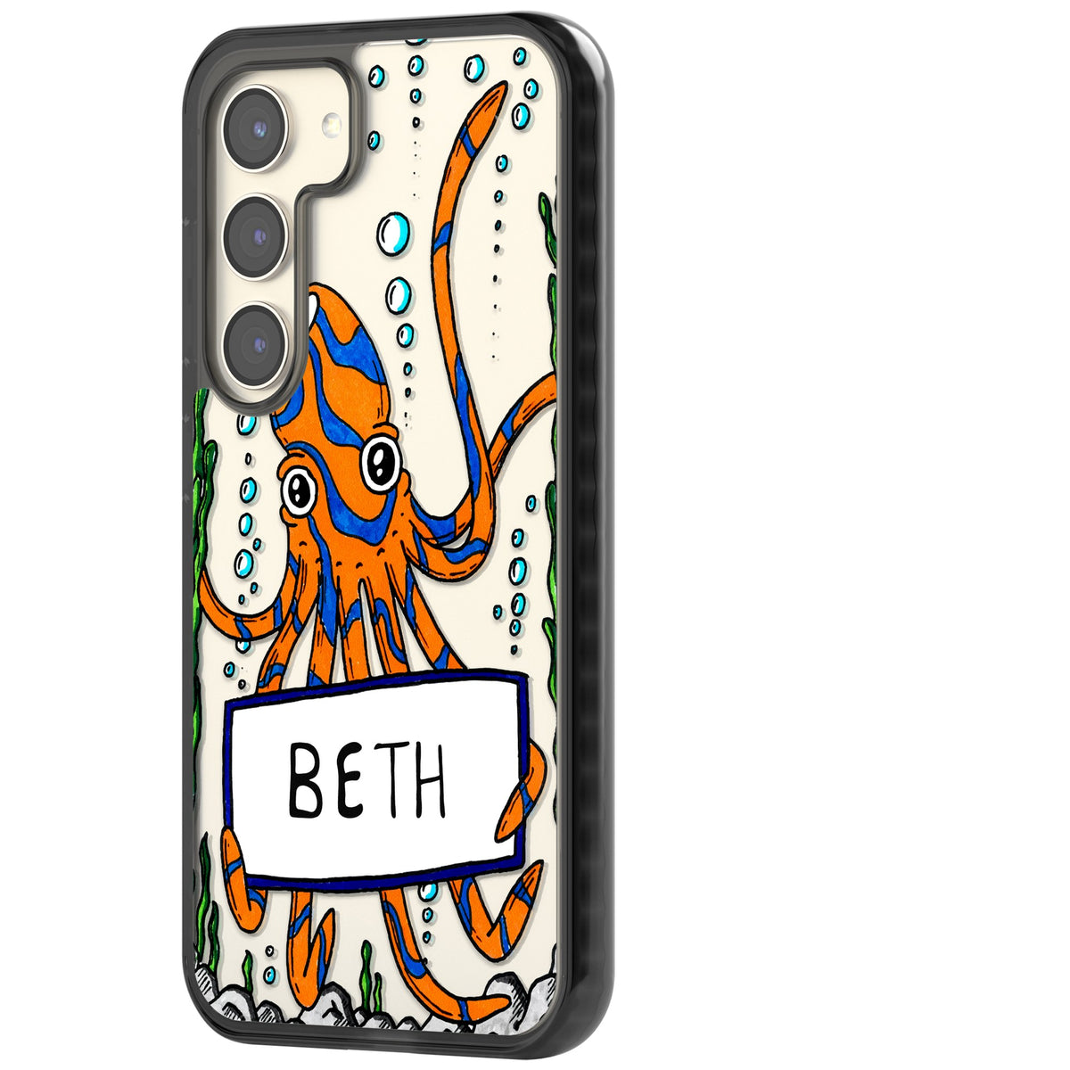 Personalised Octo Samsung S22 / Samsung S22 Plus / Samsung S23 / Samsung S23 Plus / Samsung S24 / Samsung S24 Plus Impact Black Phone Case side