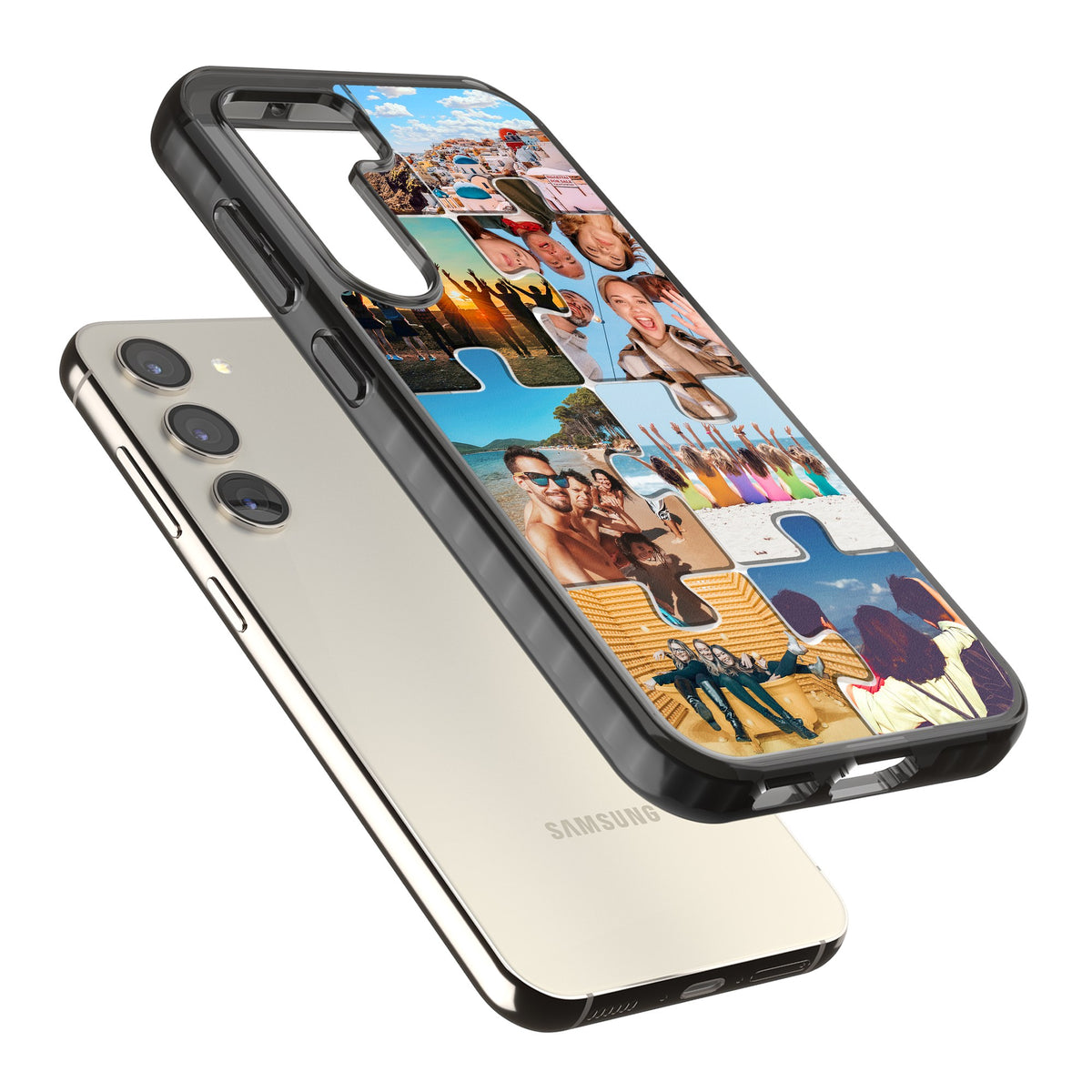 Personalised Jigsaw Photo Grid Samsung S22 / Samsung S22 Plus / Samsung S23 / Samsung S23 Plus / Samsung S24 / Samsung S24 Plus Impact Black Phone Case angled