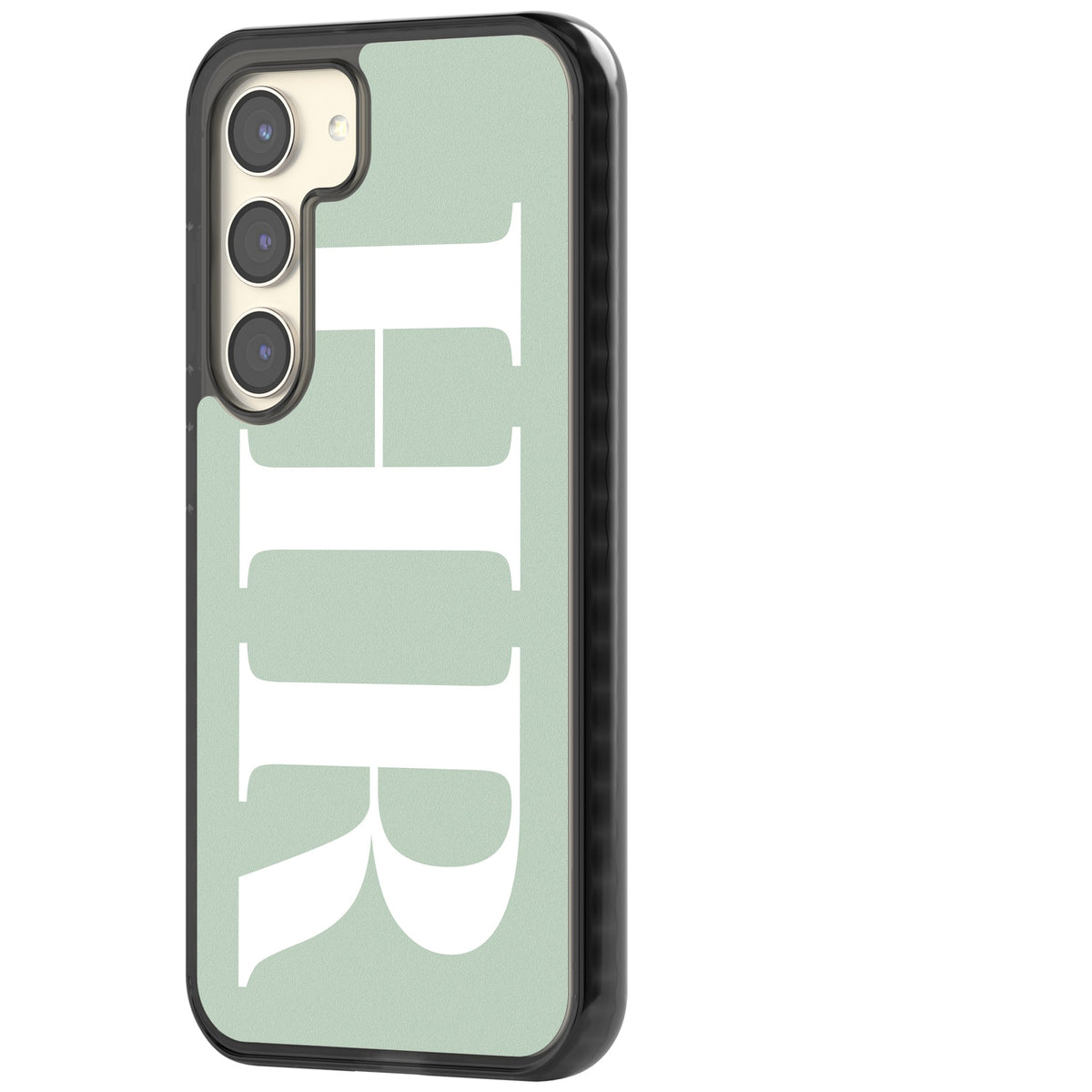 Personalised White & Seafoam Letters Samsung S22 / Samsung S22 Plus / Samsung S23 / Samsung S23 Plus / Samsung S24 / Samsung S24 Plus Impact Black Phone Case side