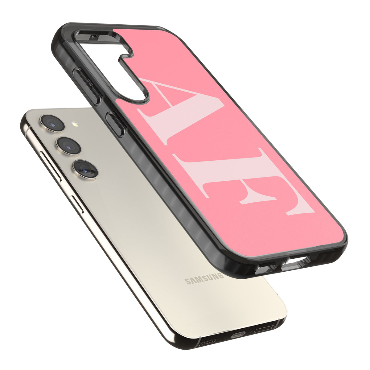 Personalised Light & Dark Pink Letters Samsung S22 / Samsung S22 Plus / Samsung S23 / Samsung S23 Plus / Samsung S24 / Samsung S24 Plus Impact Black Phone Case angled