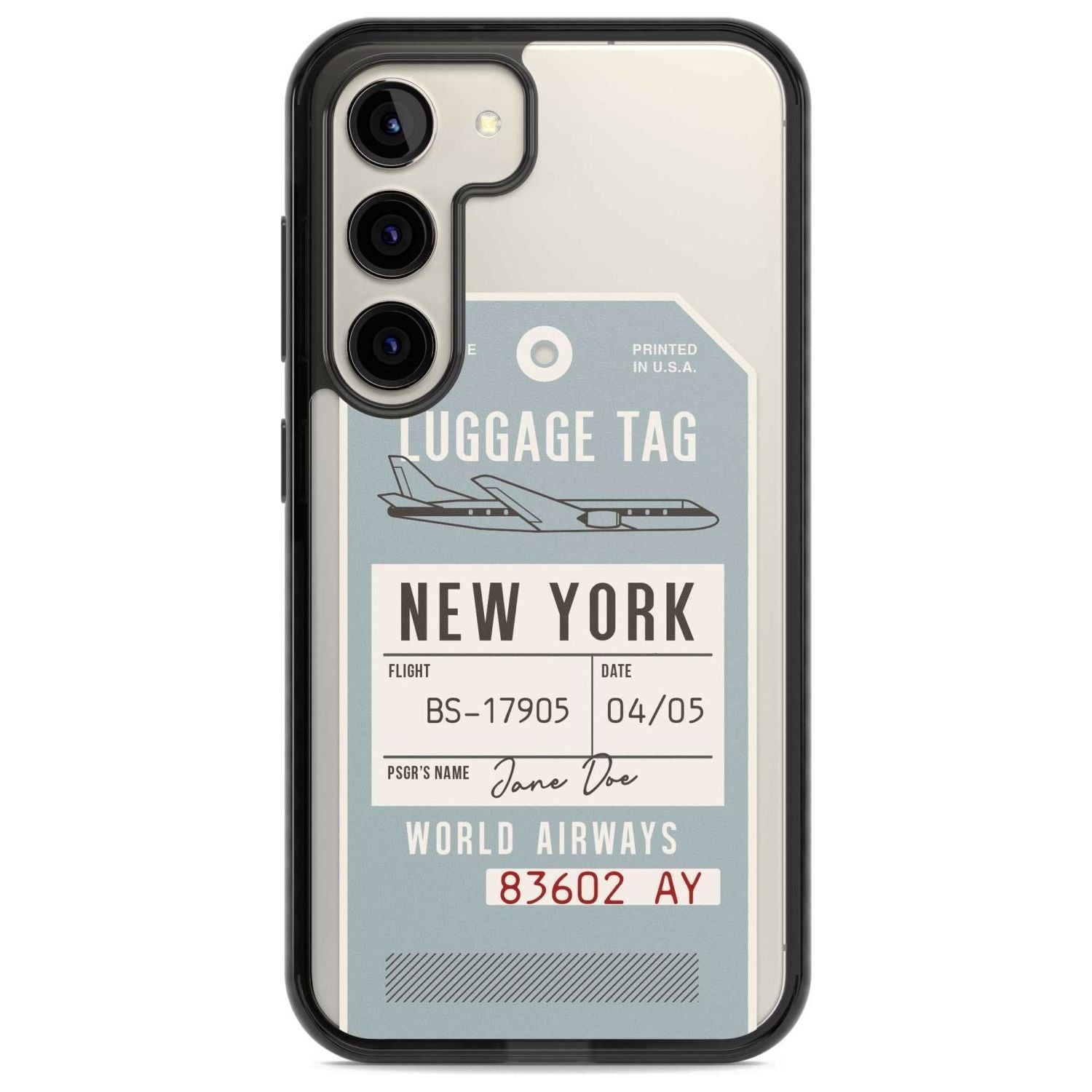 Personalised Vintage USA Luggage Tag Custom Phone Case Samsung S22 / Black Impact Case,Samsung S23 / Black Impact Case Blanc Space