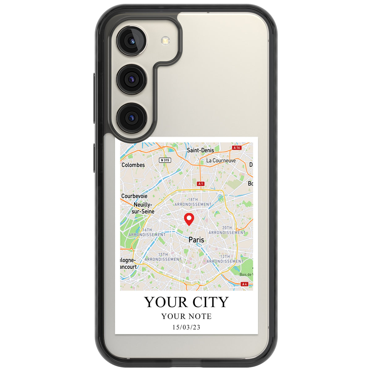 Personalised World Map Samsung S22 / Samsung S22 Plus / Samsung S23 / Samsung S23 Plus / Samsung S24 / Samsung S24 Plus Impact Black Phone Case front