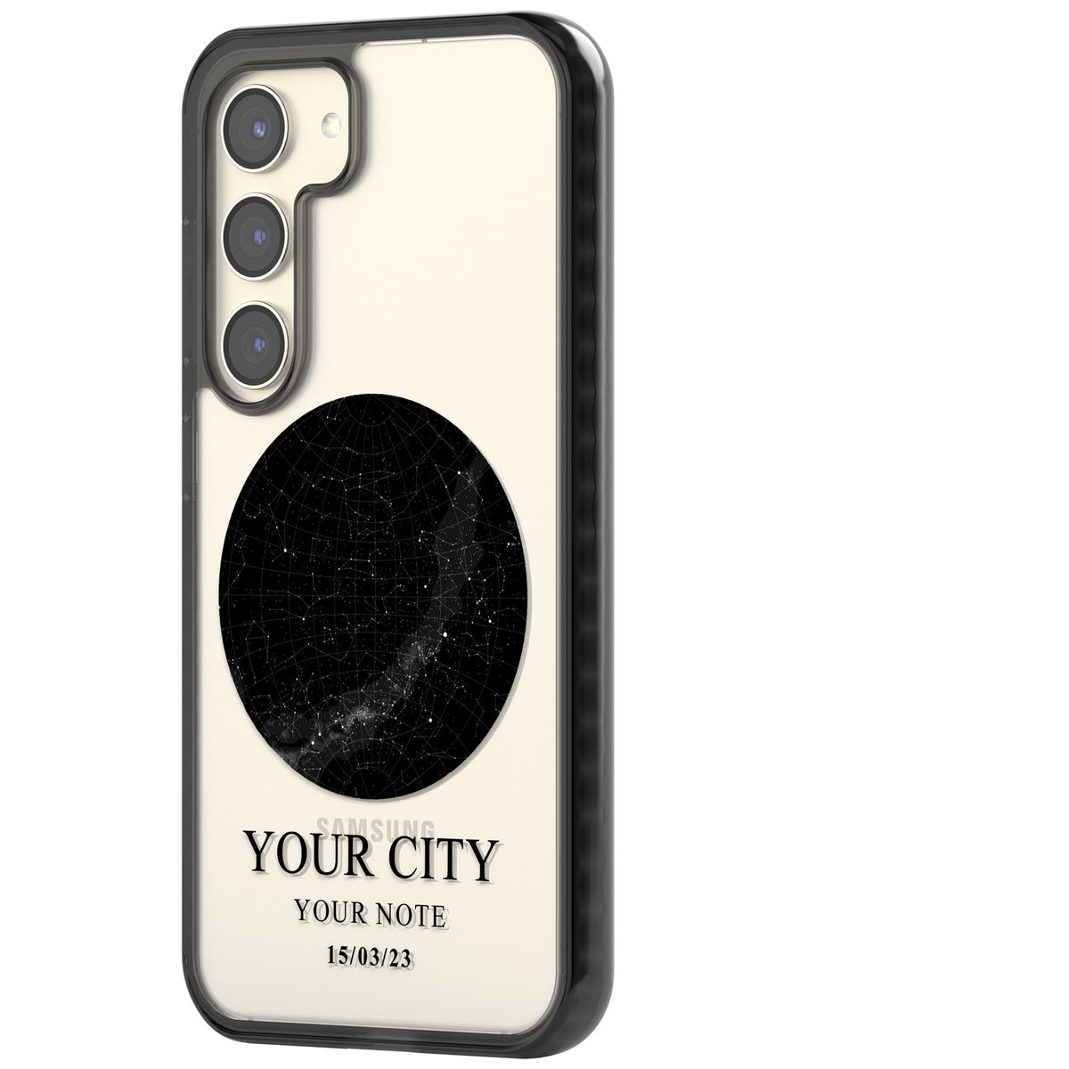Personalised Star Map Samsung S22 / Samsung S22 Plus / Samsung S23 / Samsung S23 Plus / Samsung S24 / Samsung S24 Plus Impact Black Phone Case side