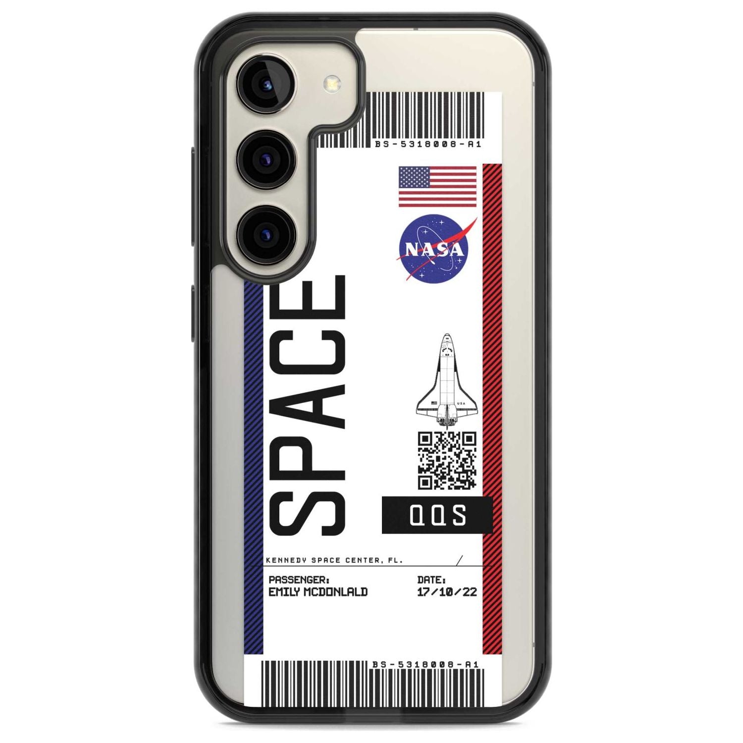Personalised NASA Boarding Pass (Light) Custom Phone Case Samsung S22 / Black Impact Case,Samsung S23 / Black Impact Case Blanc Space