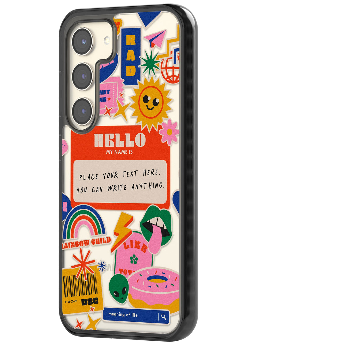 Personalised Retro Nametag Sticker Samsung S22 / Samsung S22 Plus / Samsung S23 / Samsung S23 Plus / Samsung S24 / Samsung S24 Plus Impact Black Phone Case side