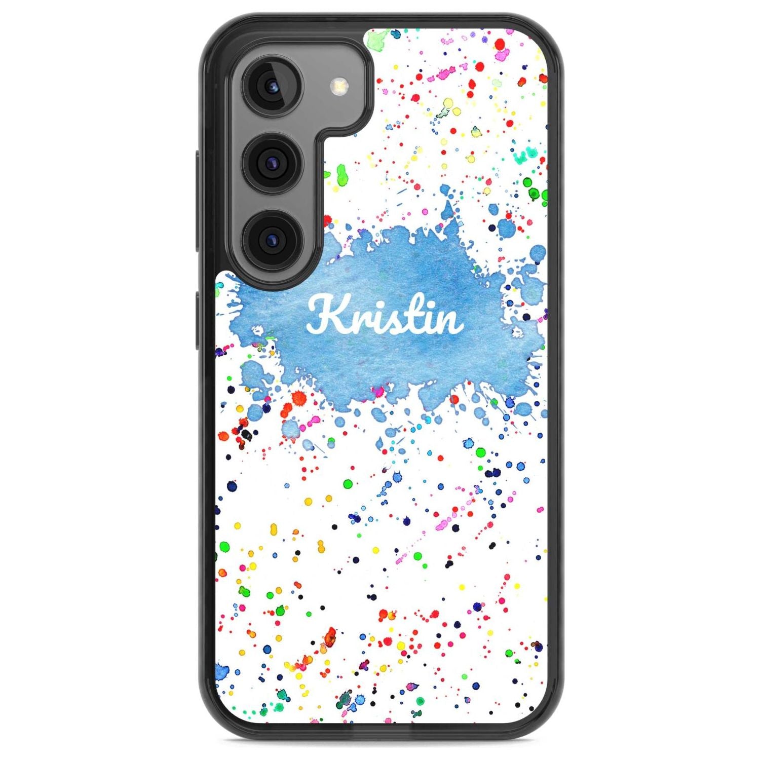 Personalised Rainbow Paint Splatter Custom Phone Case Samsung S22 / Black Impact Case,Samsung S23 / Black Impact Case Blanc Space
