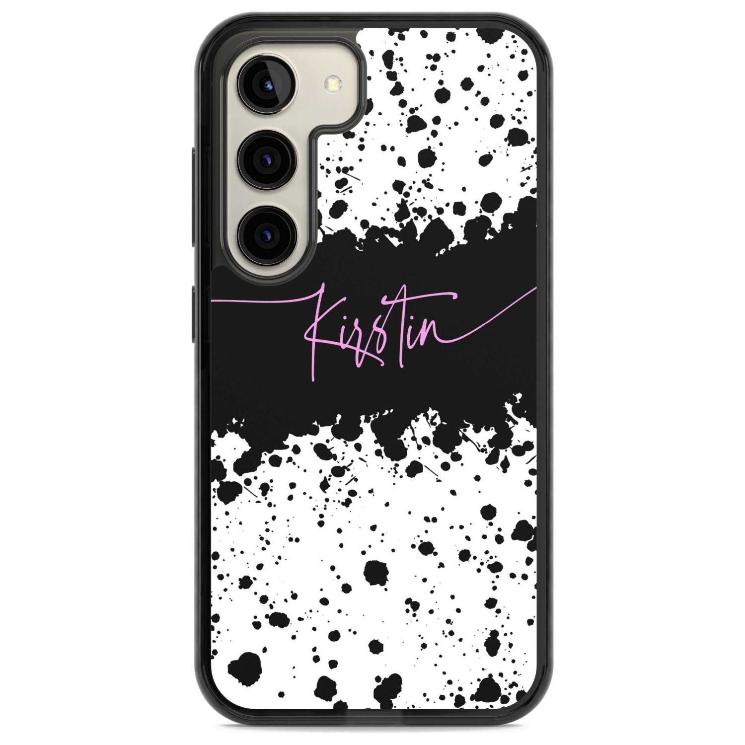 Personalised Black & White Paint Splatters Custom Phone Case Samsung S22 / Black Impact Case,Samsung S23 / Black Impact Case Blanc Space