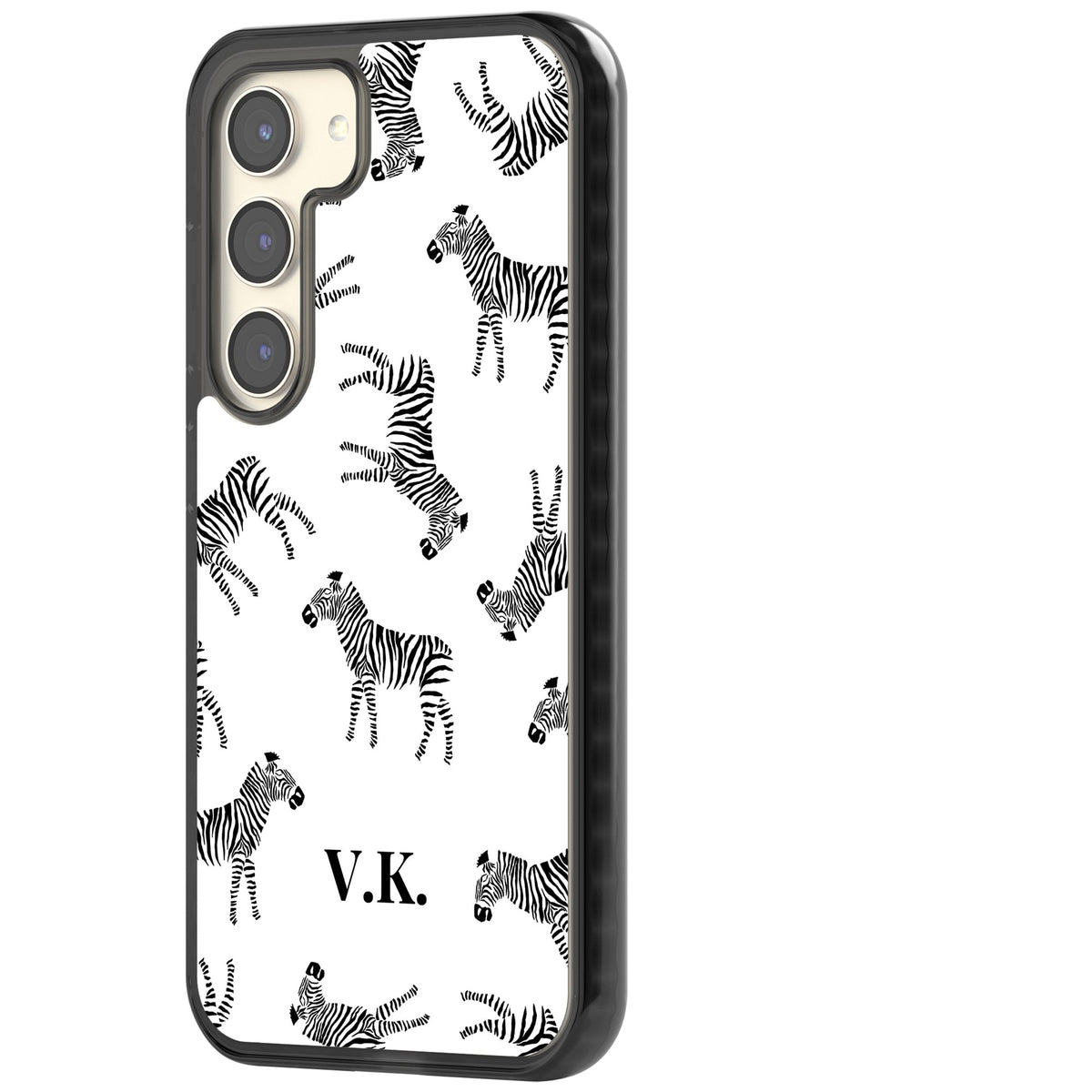 Personalised Monochrome Zebra Samsung S22 / Samsung S22 Plus / Samsung S23 / Samsung S23 Plus / Samsung S24 / Samsung S24 Plus Impact Black Phone Case side