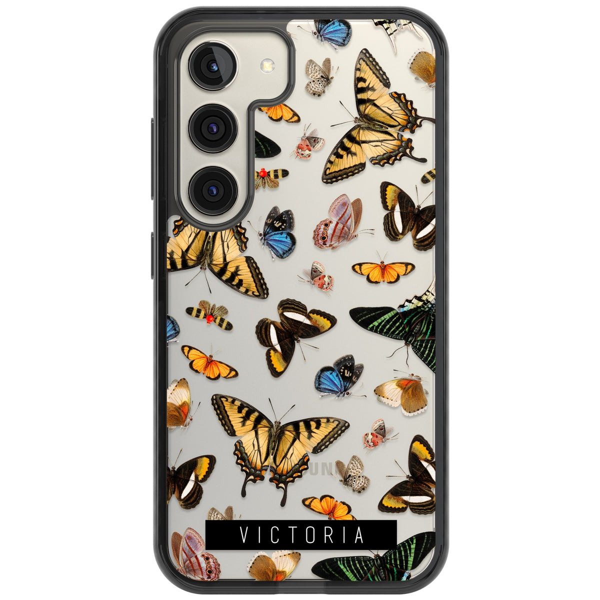 Personalised Butterfly Archive Samsung S22 / Samsung S22 Plus / Samsung S23 / Samsung S23 Plus / Samsung S24 / Samsung S24 Plus Impact Black Phone Case front