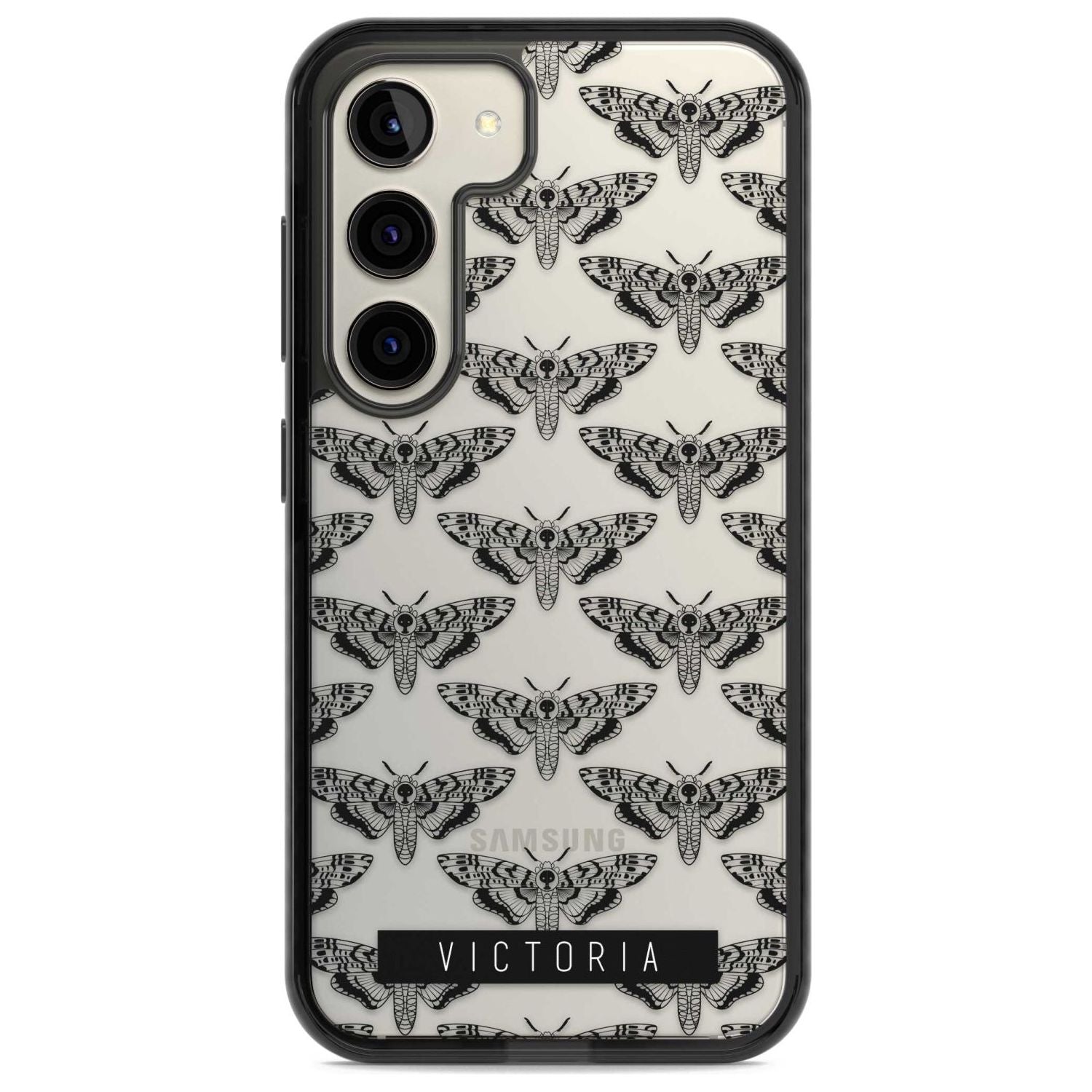 Personalised Hawk Moth Pattern Custom Phone Case Samsung S22 / Black Impact Case,Samsung S23 / Black Impact Case Blanc Space