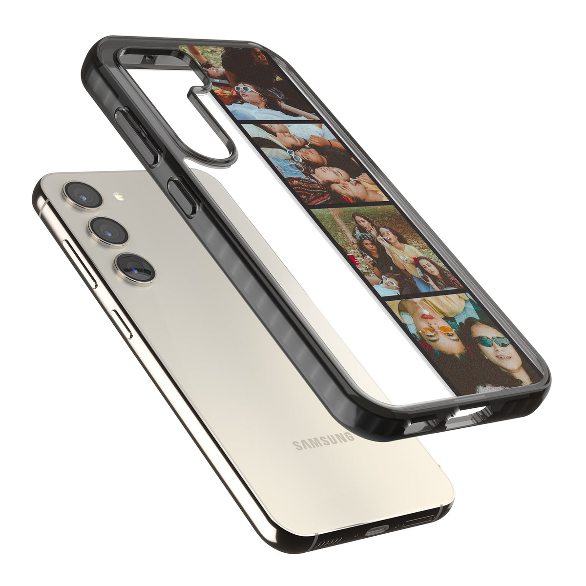 Personalised Photo Strip Samsung S22 / Samsung S22 Plus / Samsung S23 / Samsung S23 Plus / Samsung S24 / Samsung S24 Plus Impact Black Phone Case angled