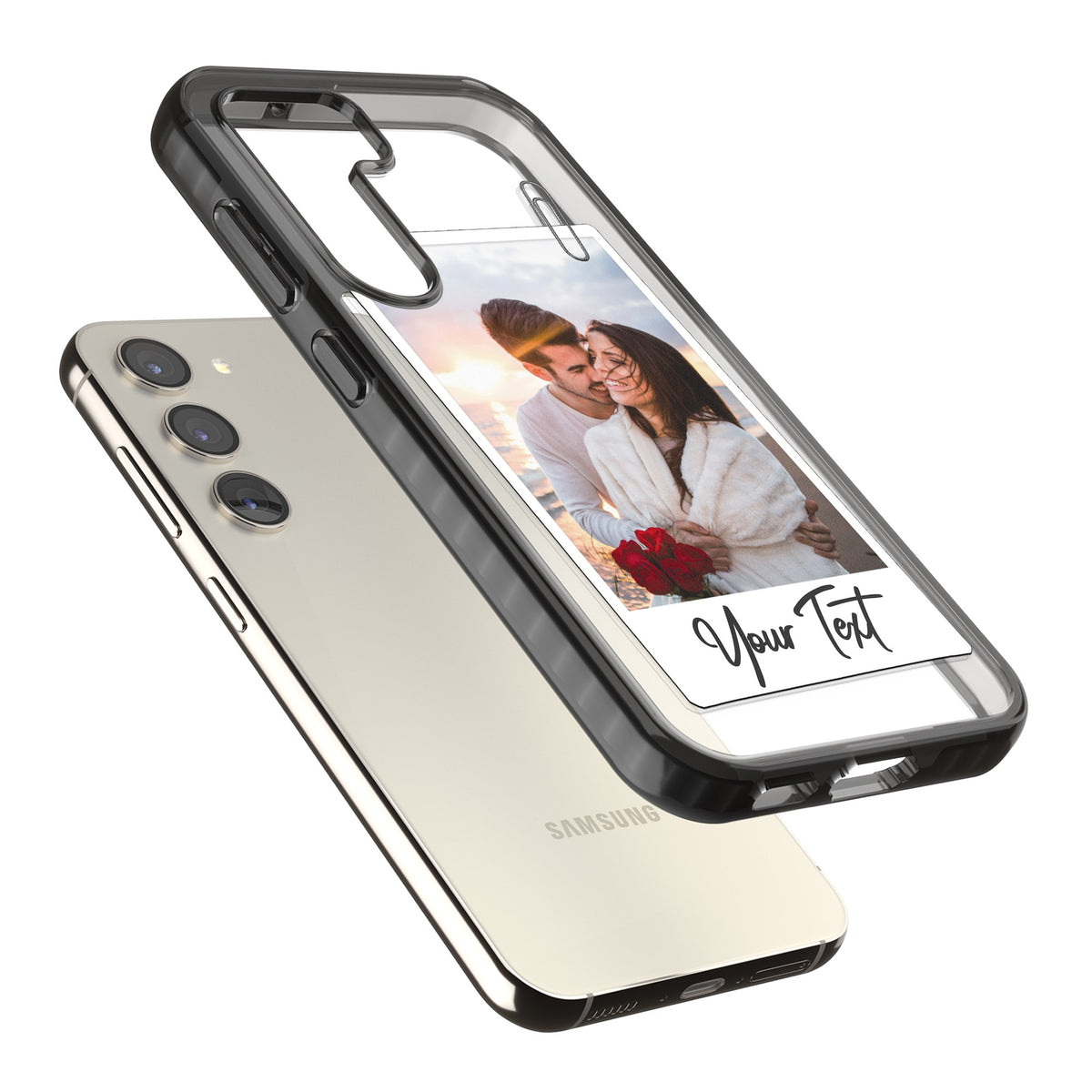 Polaroid Photo Clip Samsung S22 / Samsung S22 Plus / Samsung S23 / Samsung S23 Plus / Samsung S24 / Samsung S24 Plus Impact Black Phone Case angled