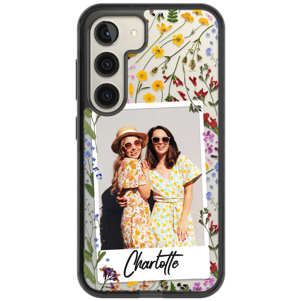 Personalised Wildflower Polaroid Samsung S22 / Samsung S22 Plus / Samsung S23 / Samsung S23 Plus / Samsung S24 / Samsung S24 Plus Impact Black Phone Case front