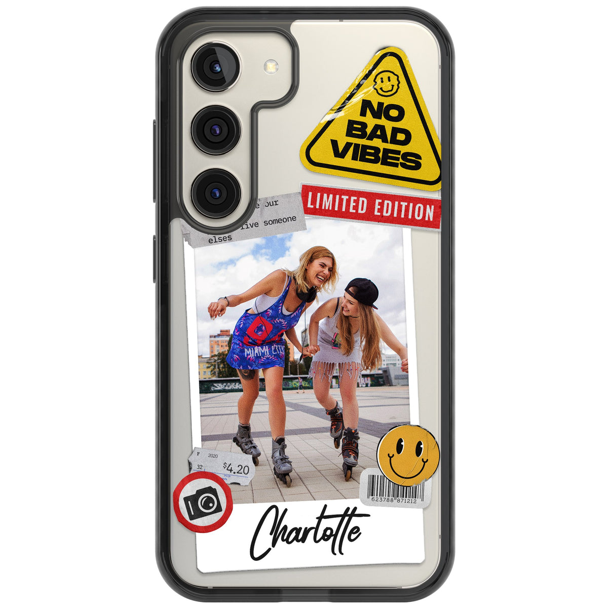 Personalised Sticker Mix Instant Photo Samsung S22 / Samsung S22 Plus / Samsung S23 / Samsung S23 Plus / Samsung S24 / Samsung S24 Plus Impact Black Phone Case front