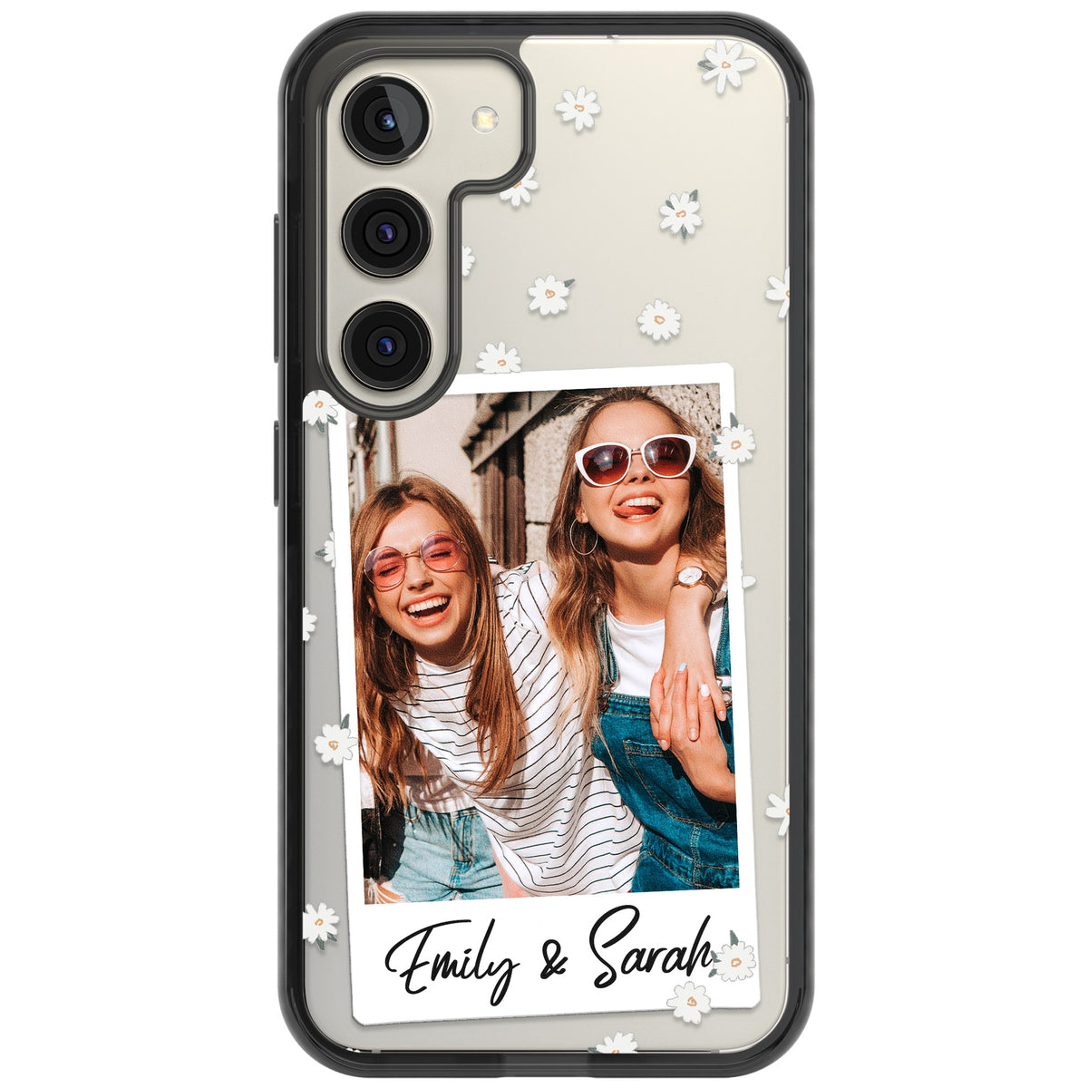 Personalised Daisy Polaroid Samsung S22 / Samsung S22 Plus / Samsung S23 / Samsung S23 Plus / Samsung S24 / Samsung S24 Plus Impact Black Phone Case front