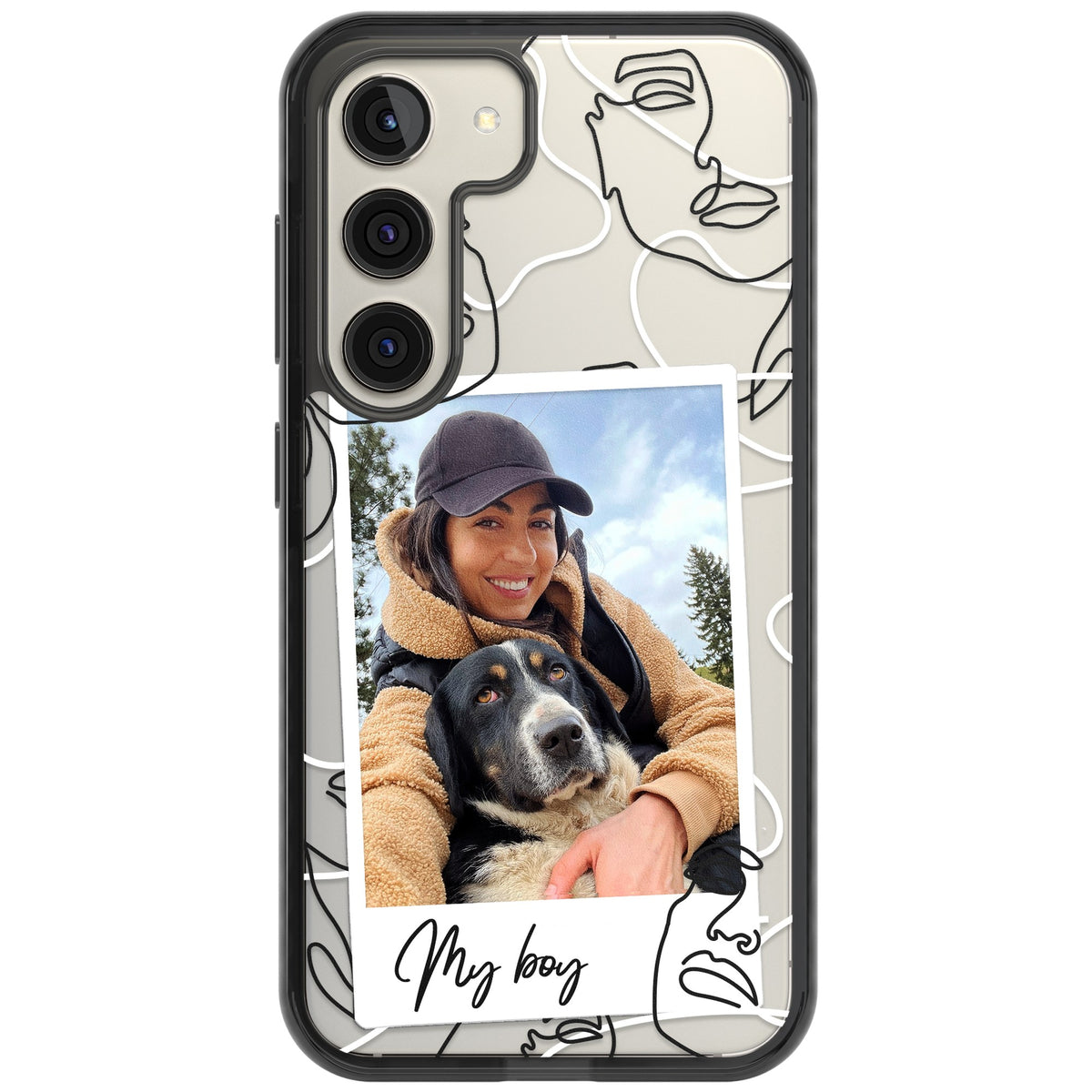 Personalised Abstract Faces Instant Photo Samsung S22 / Samsung S22 Plus / Samsung S23 / Samsung S23 Plus / Samsung S24 / Samsung S24 Plus Impact Black Phone Case front