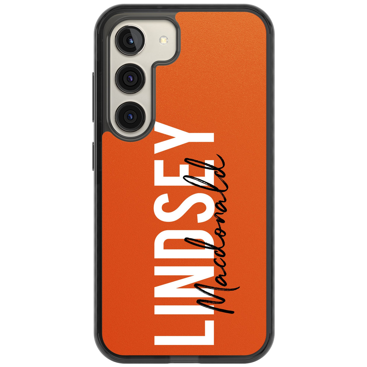Personalised Bold Name: Orange Samsung S22 / Samsung S22 Plus / Samsung S23 / Samsung S23 Plus / Samsung S24 / Samsung S24 Plus Impact Black Phone Case front