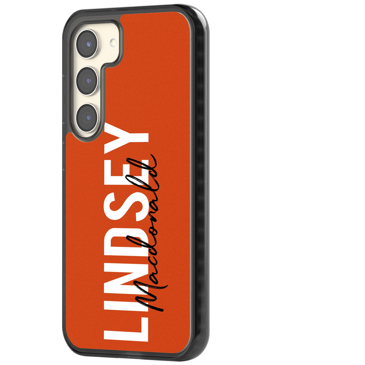 Personalised Bold Name: Orange Samsung S22 / Samsung S22 Plus / Samsung S23 / Samsung S23 Plus / Samsung S24 / Samsung S24 Plus Impact Black Phone Case side